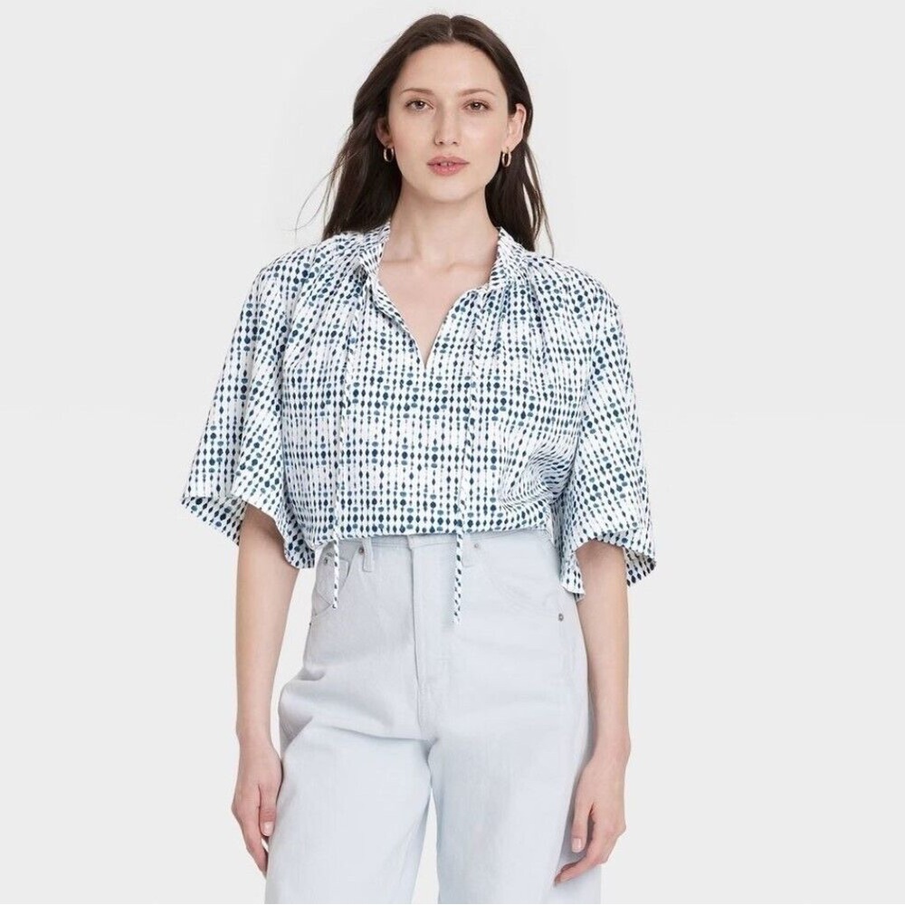 Women's Universal Thread Flowy Elbow Sleeve Popover Blouse XL